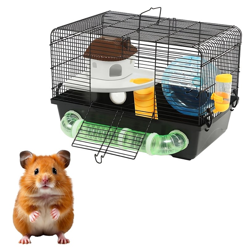 Sage Square قفص هامستر - موطن واسع وقوي للحيوانات الأليفة الصغيرة، مثالي للسفر، عجلة تمرين، سهل التنظيف، نظام قفل آمن، تهوية، ملحقات ممتعة، جربيل، فأر (النوع 1) - Image 1