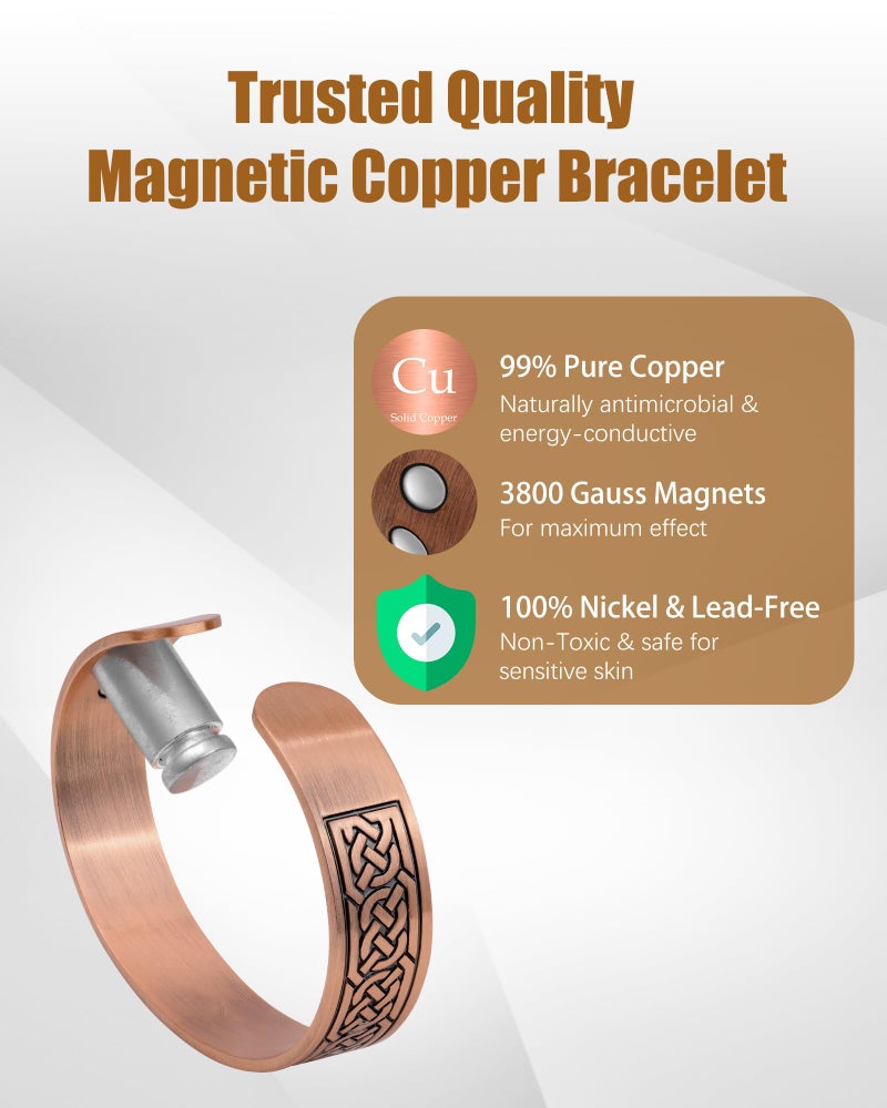 Jeracol Pure Copper Bracelet for Men, 12X Strength Magnetic Copper Bracelets for Men with 3,800 Gauss Magnets - Image 2