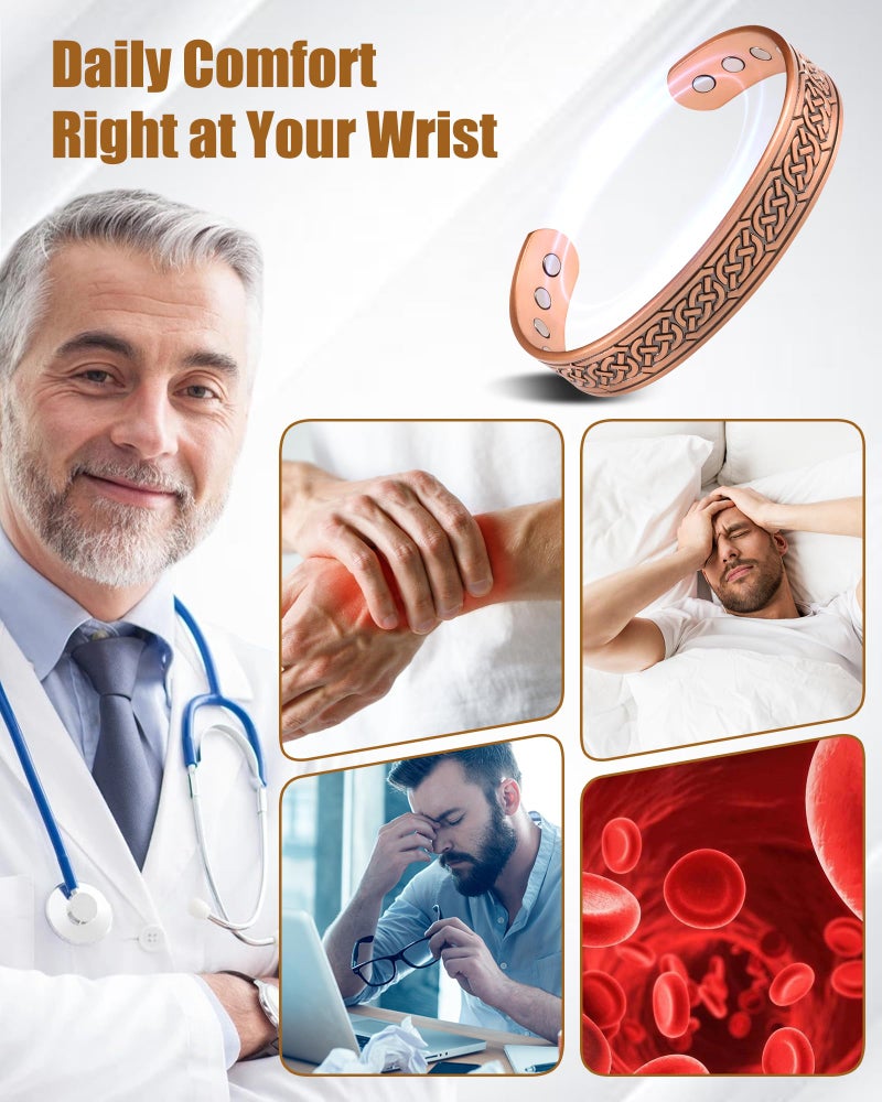 Jeracol Pure Copper Bracelet for Men, 12X Strength Magnetic Copper Bracelets for Men with 3,800 Gauss Magnets - Image 3