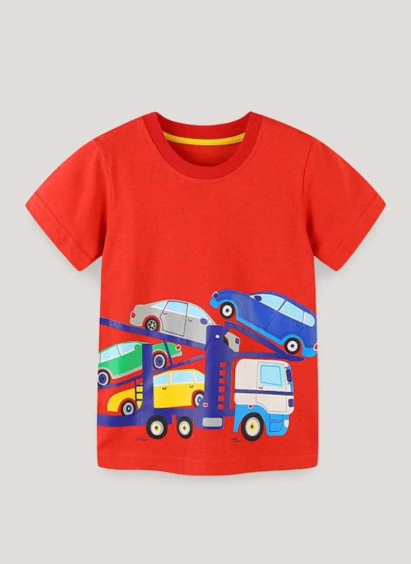 YUNIQEE Red Graphic Printed Round Neck T-shirt