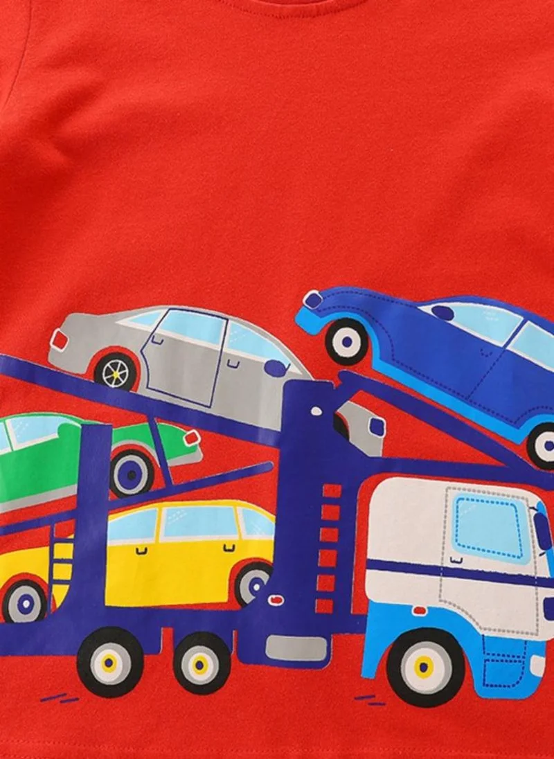 YUNIQEE Red Graphic Printed Round Neck T-shirt