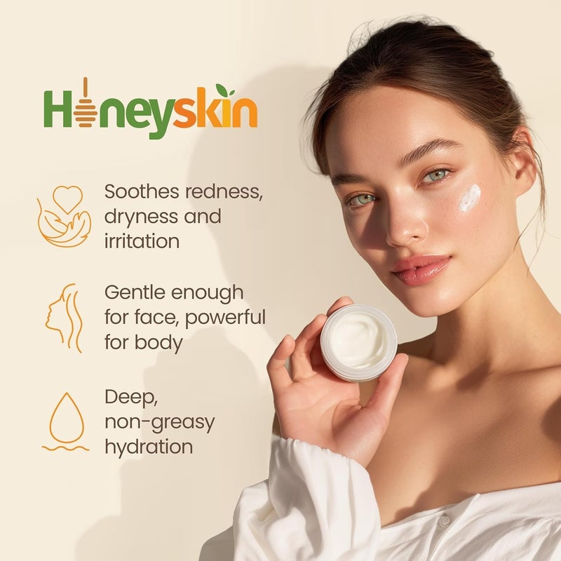 Honeyskin Hydrating Face Moisturizer & Body Cream with Manuka Honey Cream - Organic Face Moisturizer with Honey for Extremely Dry Skin - for Dry & Itchy Skin, Rosacea & Eczema Prone Skin 2oz - Image 3
