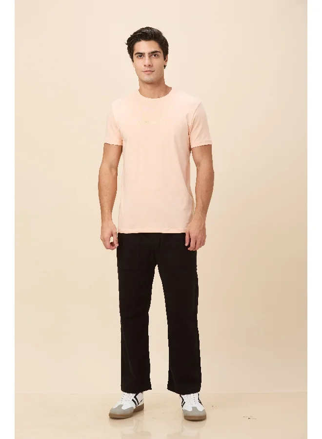 Being Human Mens Peach Round Neck Short Sleeve T-Shirt