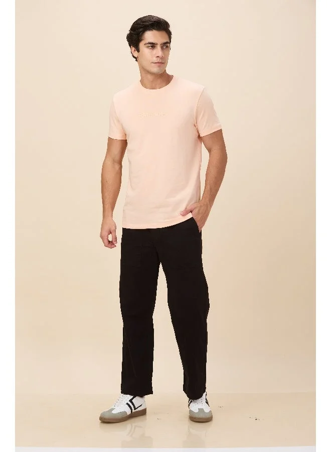 بيينغ هيومان Mens Peach Round Neck Short Sleeve T-Shirt