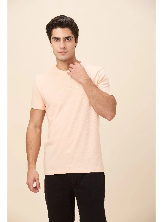 بيينغ هيومان Mens Peach Round Neck Short Sleeve T-Shirt
