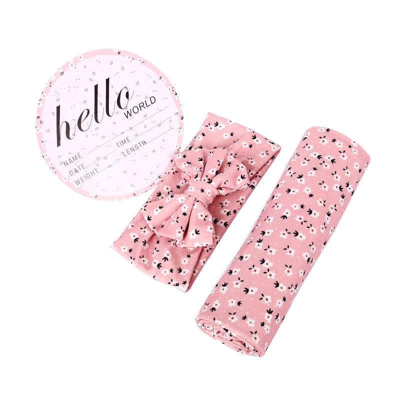 Galabloomer Receiving Blanket Headband Set Flower Print Baby Swaddle Blankets - Image 3