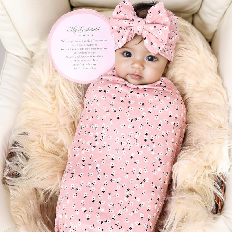 Galabloomer Receiving Blanket Headband Set Flower Print Baby Swaddle Blankets - Image 2