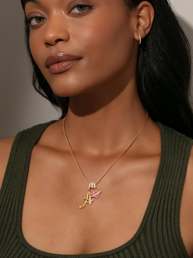 Robaice 14K Gold Plated Initial Necklace for Women, Pink Planet Heart Letter Pendant with Round Herringbone Chain, Non-Tarnish Jewelry Gift for Her, Style A - Image 3