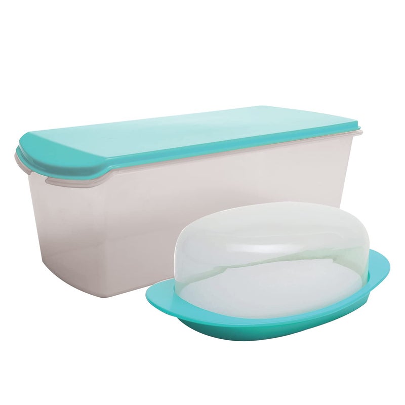 Gluman Big Bread Box With Butter Dish Container Bread Box And Butter Dish Combo 100 Food Grade Dishwasher Safe Freezer Safe Recyclable Reusable Teal Green Polypropylene - Image 1