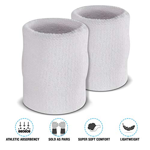 Suddora Arm Sweatbands, Absorbent and Breathable Thick Cotton Bands for Working Out, Gymnastics, Basketball, Tennis, and Football, Multiuse 4-inch Wristbands for Costumes and Cosplay, White - Image 3