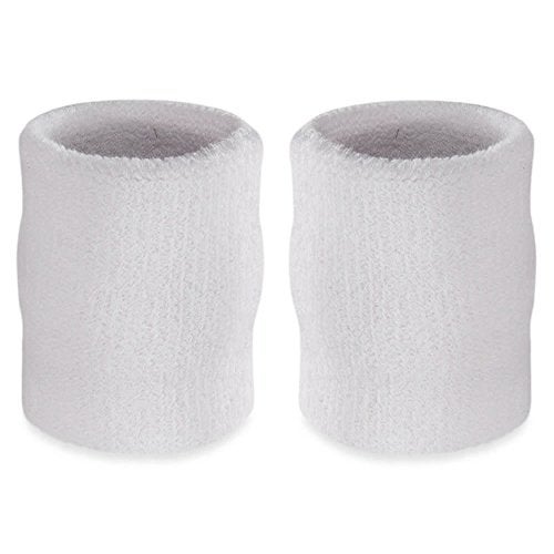 Suddora Arm Sweatbands, Absorbent and Breathable Thick Cotton Bands for Working Out, Gymnastics, Basketball, Tennis, and Football, Multiuse 4-inch Wristbands for Costumes and Cosplay, White - Image 1