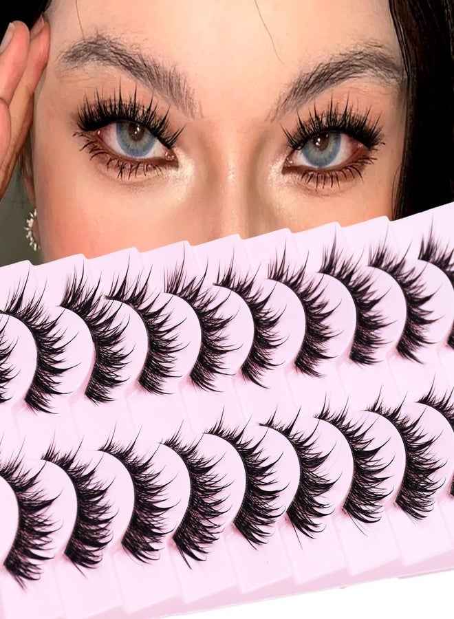 Augenli False Eyelashes Cat Eye Dramatic False Eyelashes Wet Look C-curl 16mm Long Anime Lashes Strips Spiky Style Manhwa Lashes Cosplay Eyelashes 10Pairs (AL03) - Image 1