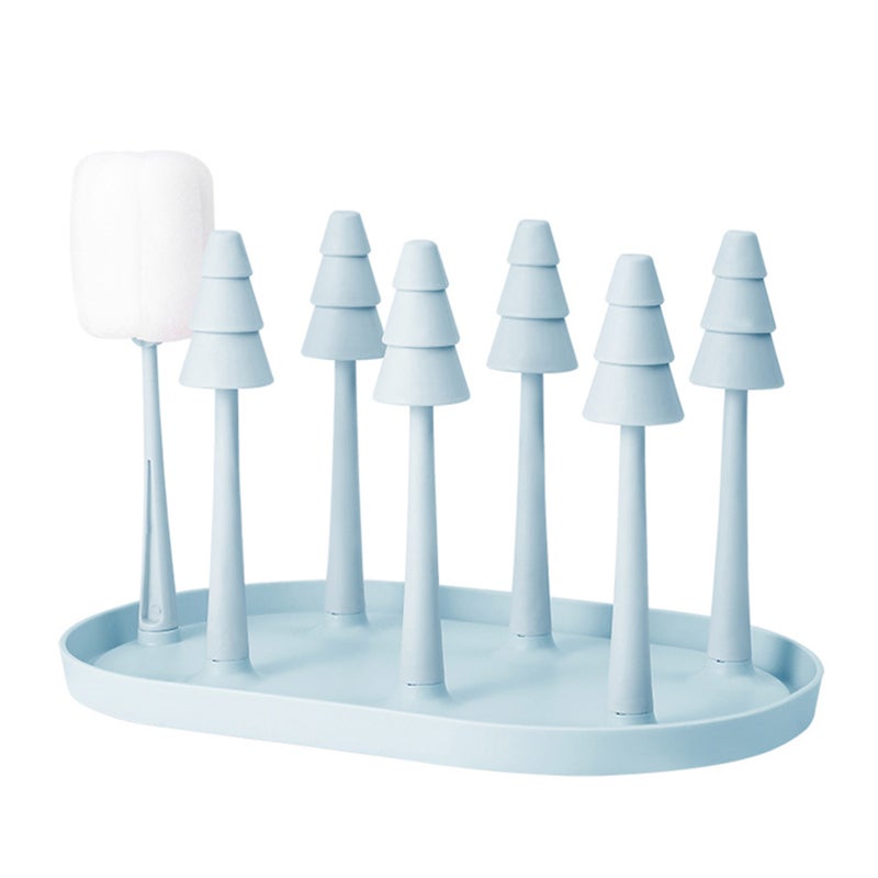 Blue Cup Drying Rack 6-Capacity With Drain Tray - Non-slip Rubber Head Glass Holder for Kitchen Countertop Storage - Image 1