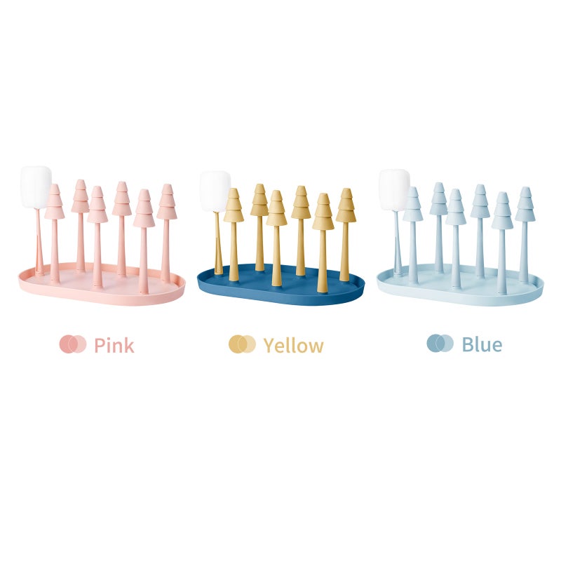 Blue Cup Drying Rack 6-Capacity With Drain Tray - Non-slip Rubber Head Glass Holder for Kitchen Countertop Storage - Image 2