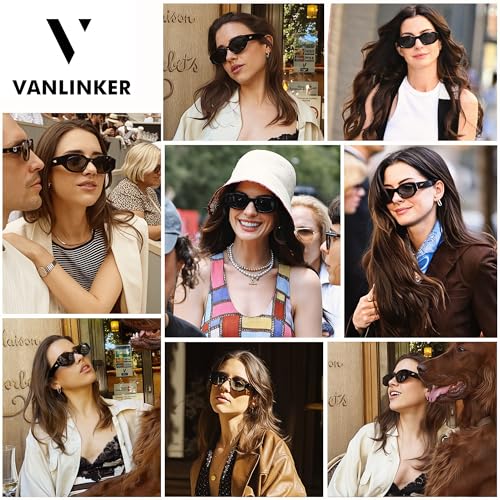 VANLINKER Trendy Polarized Hexagon Sunglasses for Women Men Retro 90s Rectangle Shades Vintage Square Frame VL9887, Tortoiseshell Frame Brown Lens - Image 2
