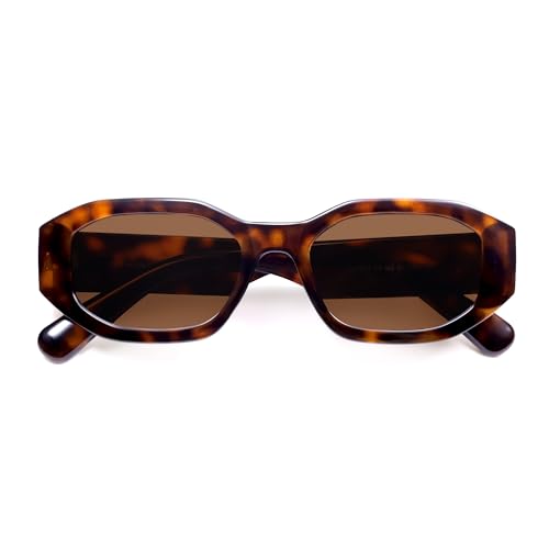 VANLINKER Trendy Polarized Hexagon Sunglasses for Women Men Retro 90s Rectangle Shades Vintage Square Frame VL9887, Tortoiseshell Frame Brown Lens - Image 1