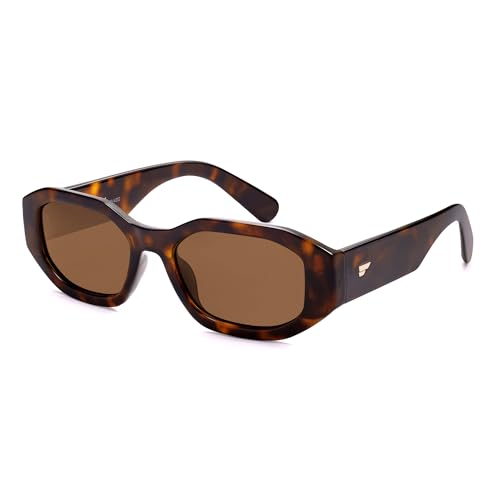 VANLINKER Trendy Polarized Hexagon Sunglasses for Women Men Retro 90s Rectangle Shades Vintage Square Frame VL9887, Tortoiseshell Frame Brown Lens - Image 3