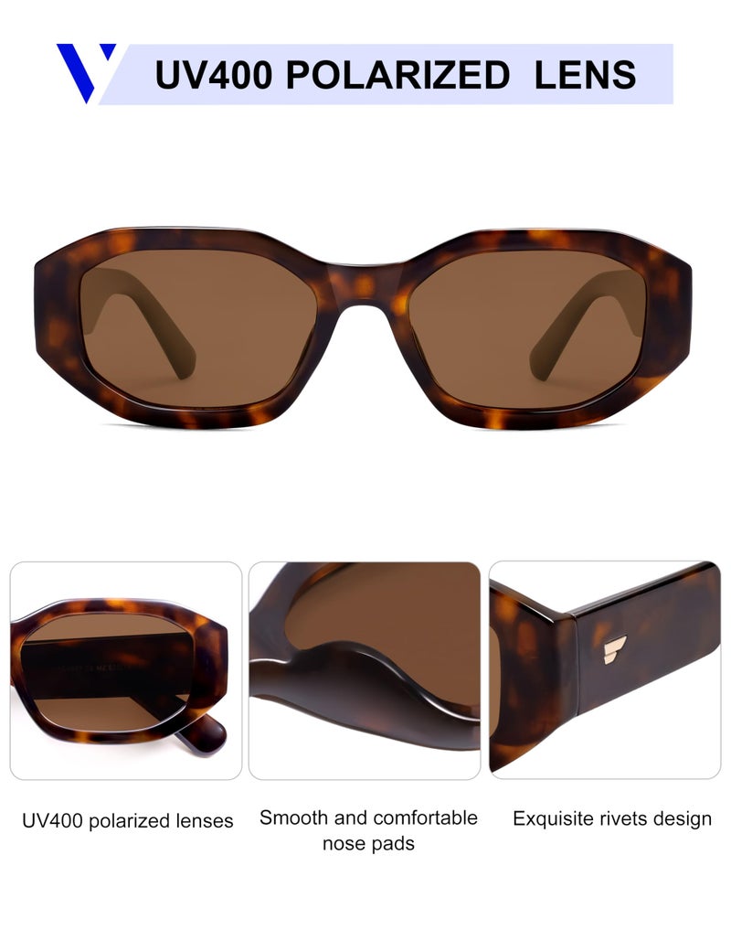 VANLINKER Trendy Polarized Hexagon Sunglasses for Women Men Retro 90s Rectangle Shades Vintage Square Frame VL9887, Tortoiseshell Frame Brown Lens - Image 4