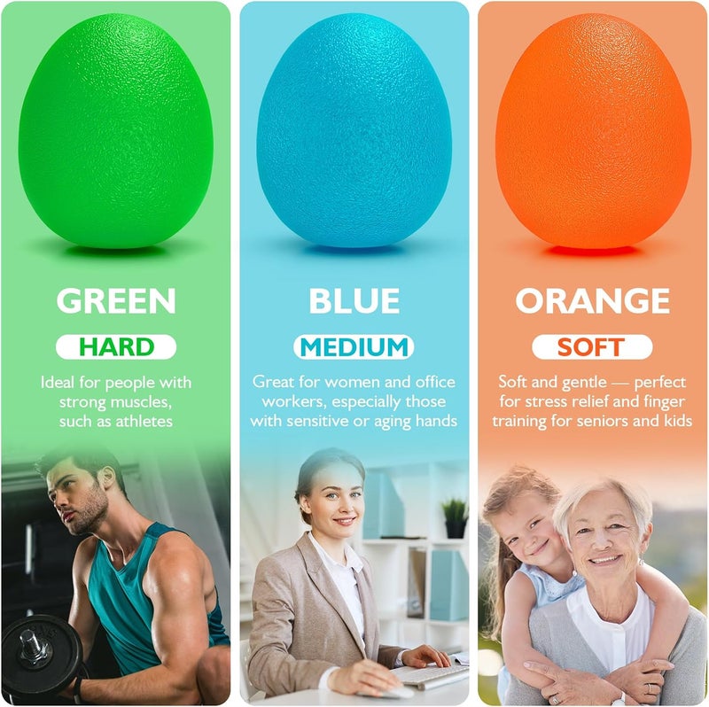Peradix Hand Grip Strength Trainer, Stress Relief Ball, Wrist Rehab Therapy Hand Grip Equipment Ball Squishy Tools - Set of 3 Finger Resistance Exercise Squeezer - Image 3