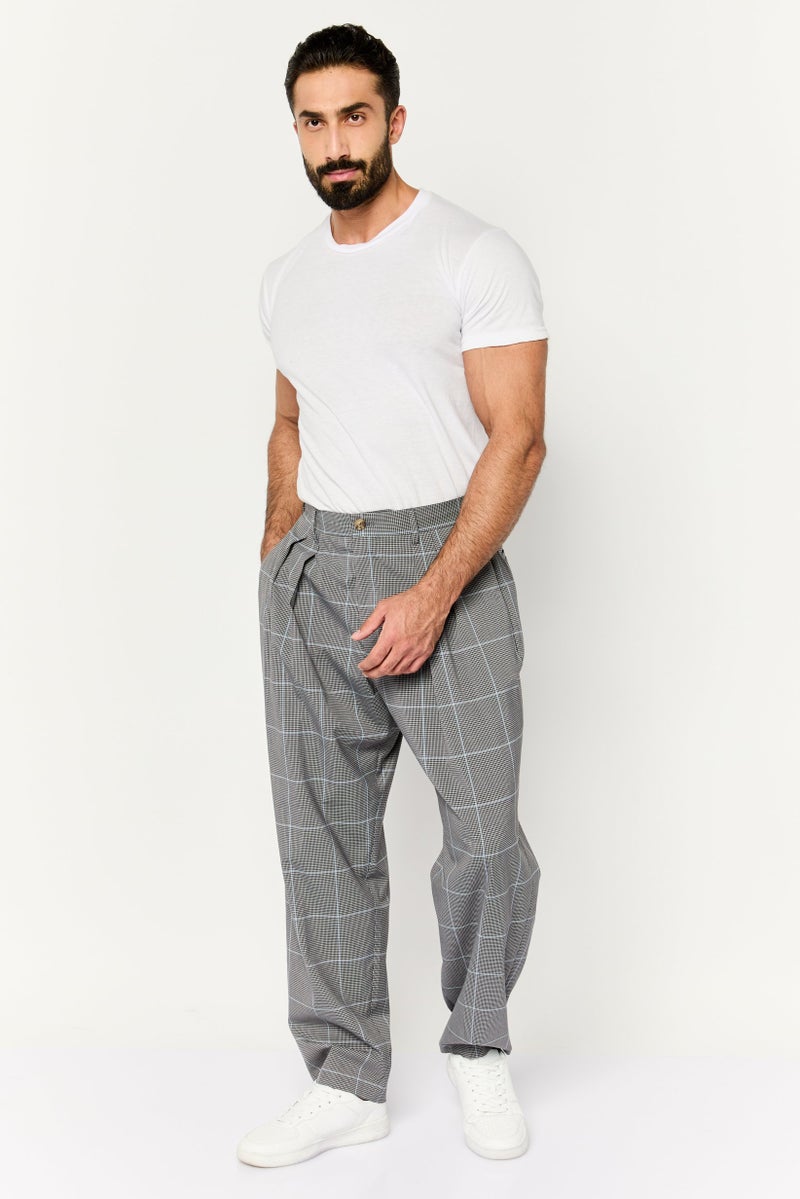 Hilfiger Collection Men Regular Fit Checkered Dress Pants, Grey Combo  - Image 2