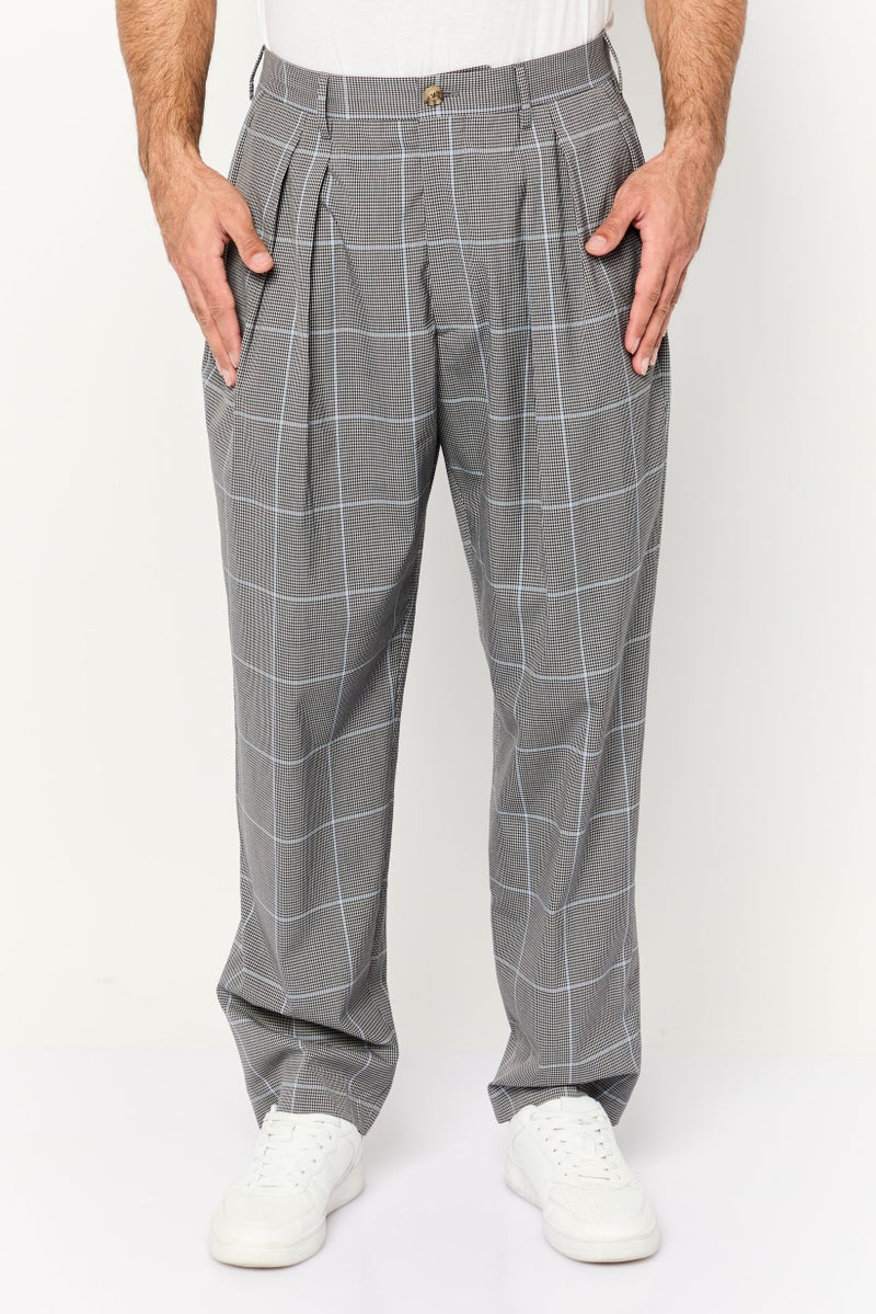 Hilfiger Collection Men Regular Fit Checkered Dress Pants, Grey Combo  - Image 1