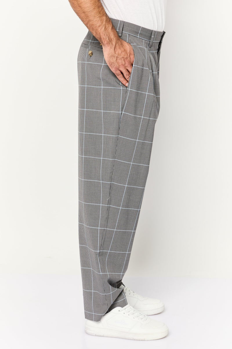 Hilfiger Collection Men Regular Fit Checkered Dress Pants, Grey Combo  - Image 3