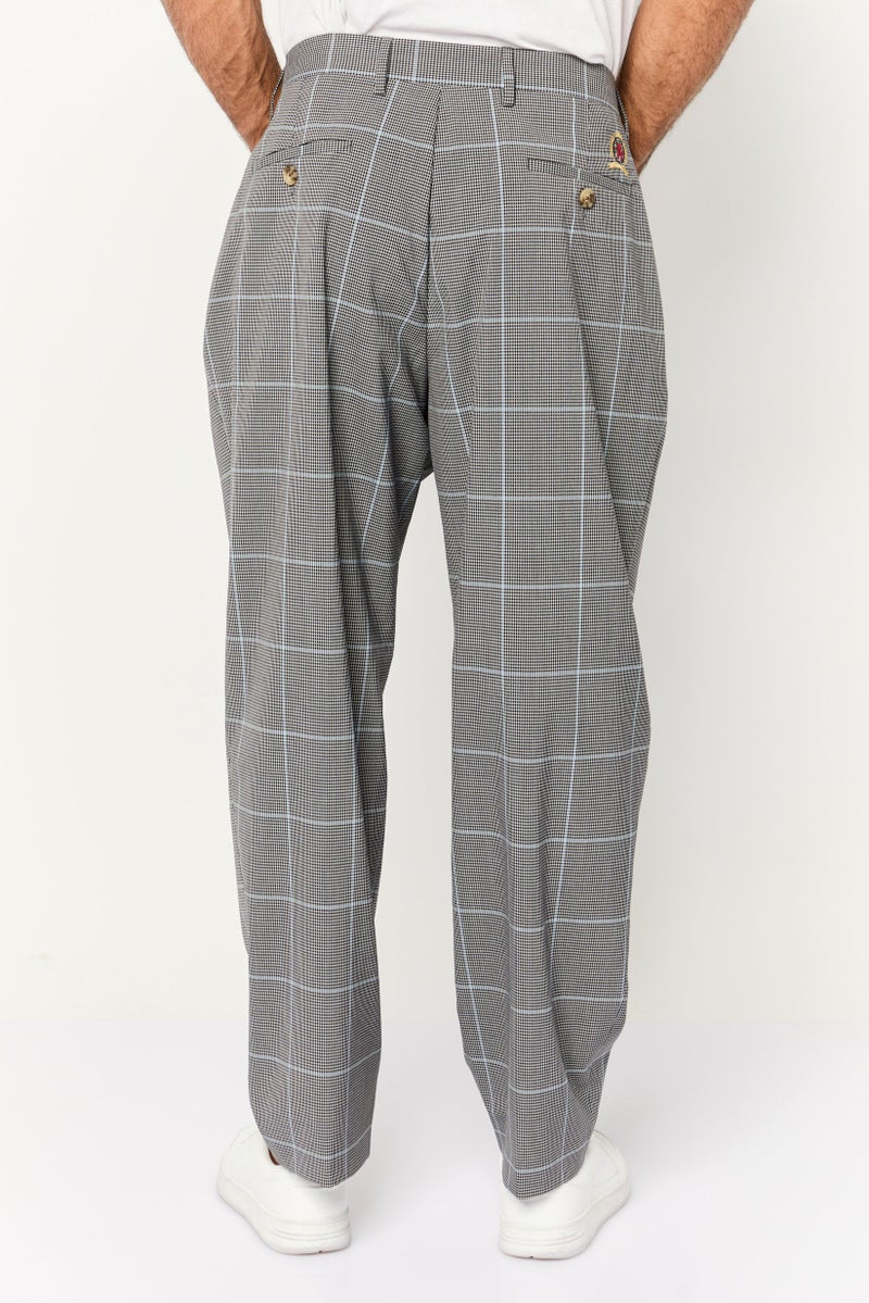 Hilfiger Collection Men Regular Fit Checkered Dress Pants, Grey Combo  - Image 4