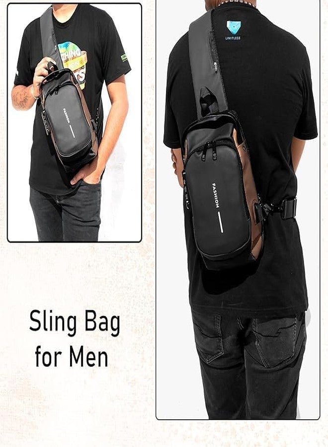 Gemcza Waterproof Anti-theft Crossbody Bag With Password Zipper Lock & USB Charging Port, Men's Shoulder Chest Daypack Bag Travel Hiking Sling Backpack - Image 3