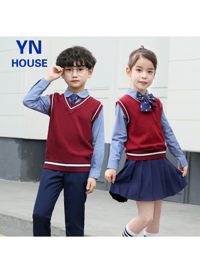 Yinuofang Children's Sweater Vest Knit Top School Uniform Wine Red Sweater , Size S - Image 1