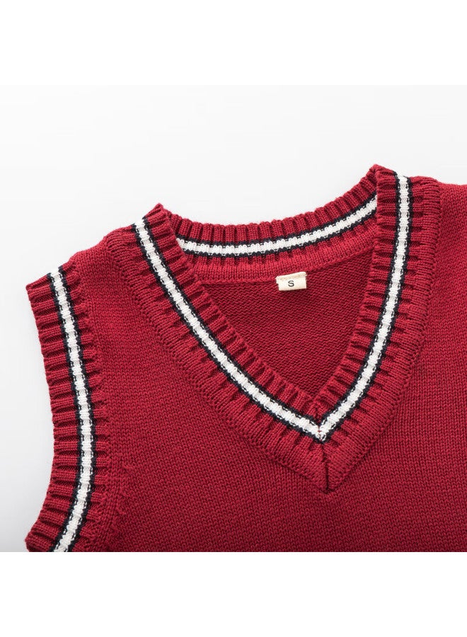 Yinuofang Children's Sweater Vest Knit Top School Uniform Wine Red Sweater , Size S - Image 2