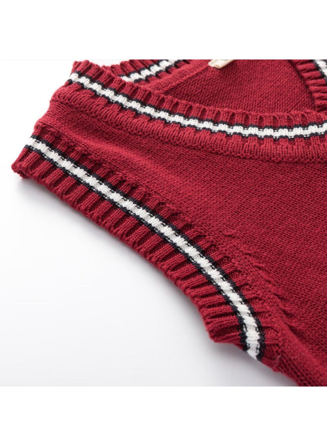 Yinuofang Children's Sweater Vest Knit Top School Uniform Wine Red Sweater , Size S - Image 3