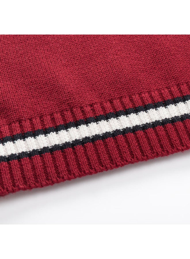 Yinuofang Children's Sweater Vest Knit Top School Uniform Wine Red Sweater , Size S - Image 4