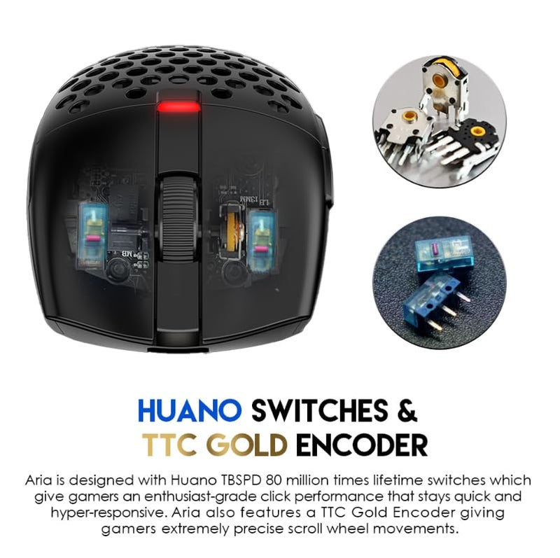 FANTECH ARIA XD7 Wireless Gaming Mouse Pixart 3395 Gaming Sensor 26000 DPI, HUANO Switches, Super Lightweight 59 Grams and Ambidextrous Egg Shape, 3 Mode Connectivity, Black - Image 4