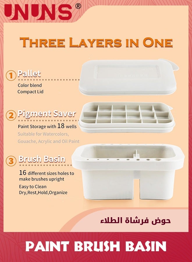 UNUNS Paint Brush Basin,Multi-Use Paint Brush Basin With Brushes Holder,Paint Brush Cleaner For Watercolor,Oil Painting And Water-Based Paints - Image 2