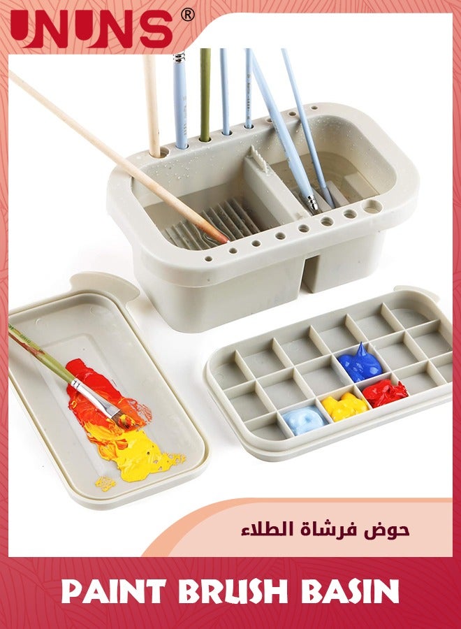 UNUNS Paint Brush Basin,Multi-Use Paint Brush Basin With Brushes Holder,Paint Brush Cleaner For Watercolor,Oil Painting And Water-Based Paints - Image 1