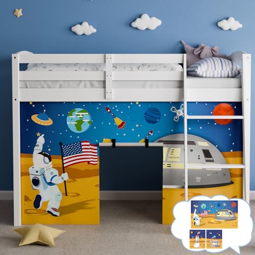 YRDKB Astronaut Bunk Bed Curtains - 45H Premium and Customizable Cartoon Loft Bed Curtains for Children to Enhance The Imaginative Creation Bedroom Curtains(3PCS,Full) - Image 1