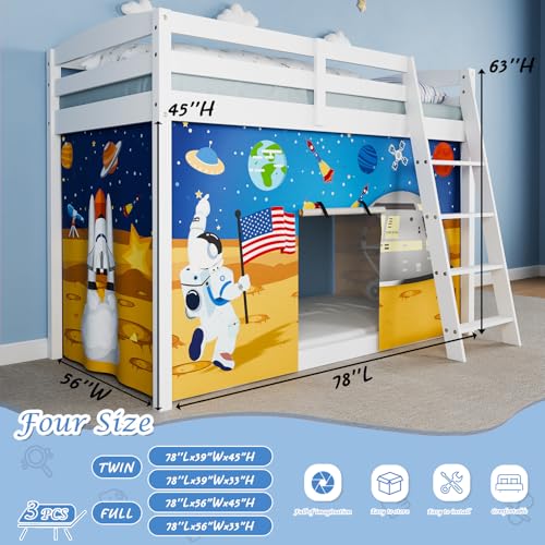 YRDKB Astronaut Bunk Bed Curtains - 45H Premium and Customizable Cartoon Loft Bed Curtains for Children to Enhance The Imaginative Creation Bedroom Curtains(3PCS,Full) - Image 2