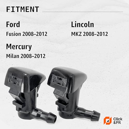 Click&Fit Windshield washer nozzles replacement for Lincoln MKZ, Mercury Milan, Ford Fusion 2008 2009 2010 2011 2012 – Wiper washer spray jet kit 2 pcs replaces 8E5Z17603A (2-Outlets) - Image 2
