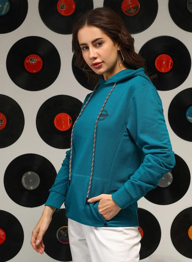 كامبوس سوترا Women's Teal Blue Relaxed Pullover Hoodie