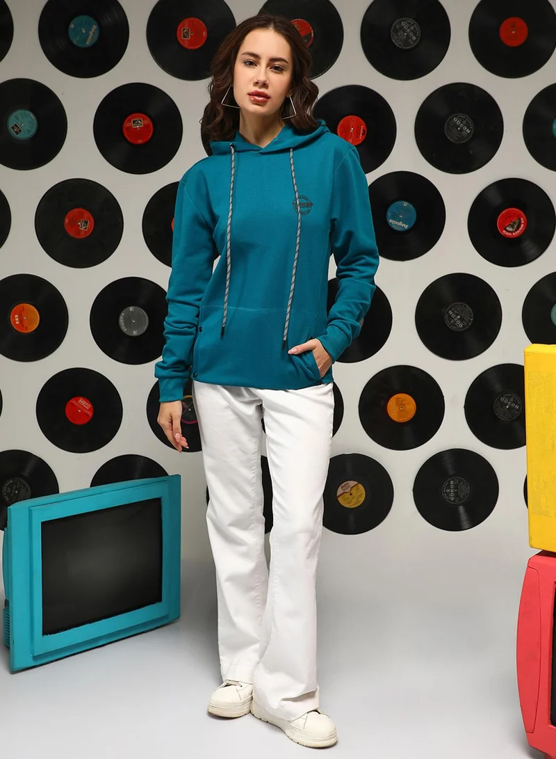 كامبوس سوترا Women's Teal Blue Relaxed Pullover Hoodie
