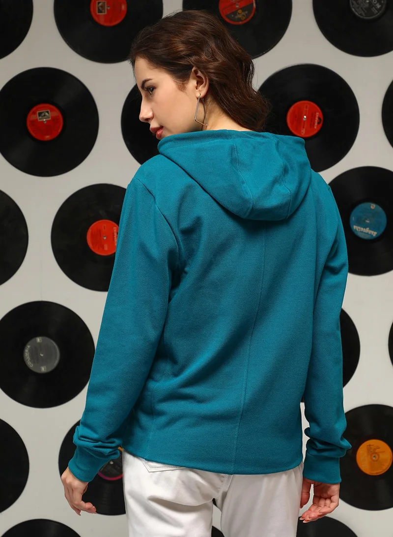 كامبوس سوترا Women's Teal Blue Relaxed Pullover Hoodie