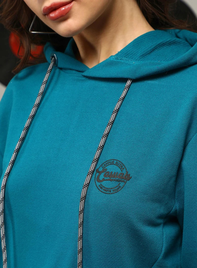 كامبوس سوترا Women's Teal Blue Relaxed Pullover Hoodie