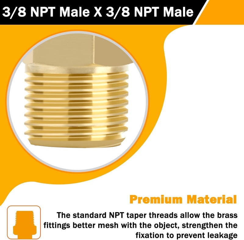 KOOTANS 3/8 NPT x 3/8 NPT Male Solid Brass Nipples Heavy Brass Pipe Adapter Fittings Equal Hex Nipple Connectors 4Pieces - Image 4