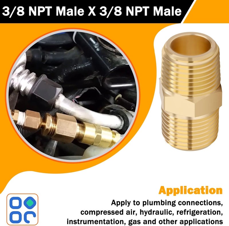 KOOTANS 3/8 NPT x 3/8 NPT Male Solid Brass Nipples Heavy Brass Pipe Adapter Fittings Equal Hex Nipple Connectors 4Pieces - Image 5