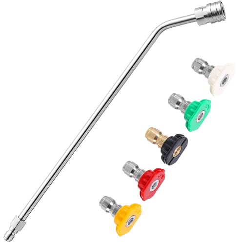 FIXFANS Pressure Washer Wand, 45 Degree Curved High Pressure Power Washer Extension Wand with 5 Spray Nozzles, 1/4 Inch Quick Connect Undercarriage and Gutter Cleaner Attachment, 15 Inch - Image 1