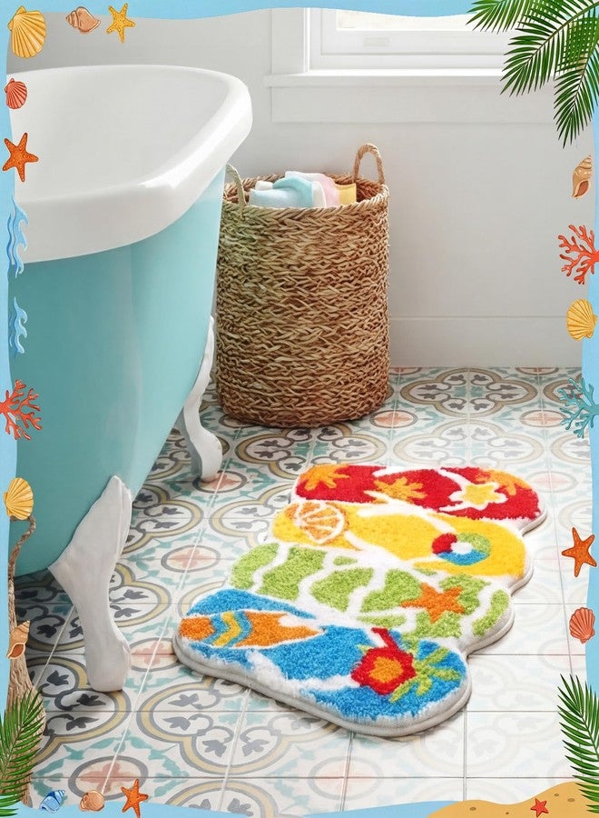 Tinideya Summer Flip Flops Bathroom Rug 17 x 29'' Colorful Summer Bath Mat for Bathroom Fluffy Water Absorbent Bath Rug Farmhouse Non Slip for Hawaiian Luau Beach Kitchen Decoration - Image 4