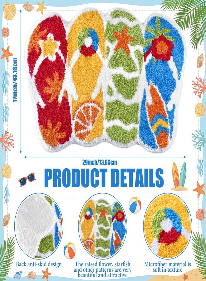 Tinideya Summer Flip Flops Bathroom Rug 17 x 29'' Colorful Summer Bath Mat for Bathroom Fluffy Water Absorbent Bath Rug Farmhouse Non Slip for Hawaiian Luau Beach Kitchen Decoration - Image 3