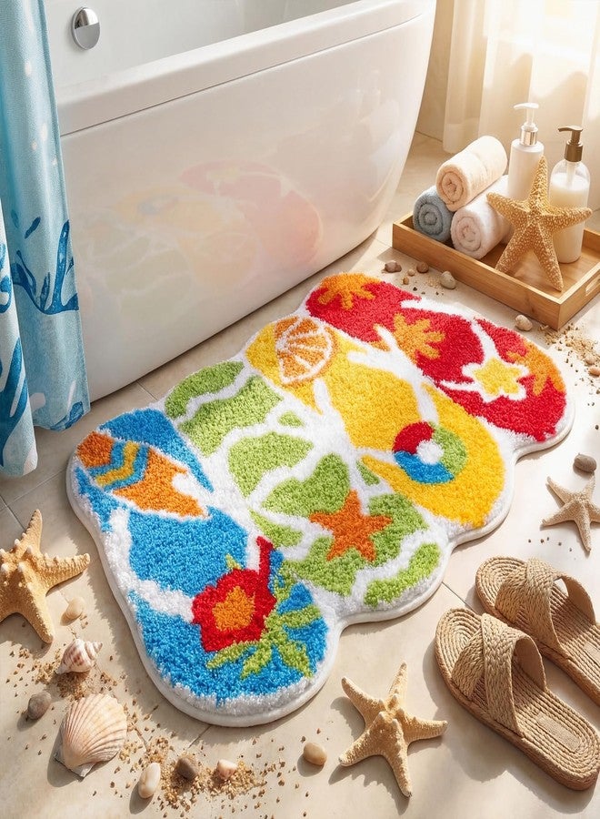 Tinideya Summer Flip Flops Bathroom Rug 17 x 29'' Colorful Summer Bath Mat for Bathroom Fluffy Water Absorbent Bath Rug Farmhouse Non Slip for Hawaiian Luau Beach Kitchen Decoration - Image 1