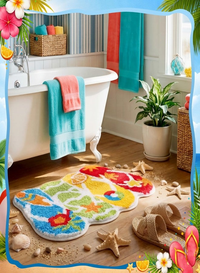 Tinideya Summer Flip Flops Bathroom Rug 17 x 29'' Colorful Summer Bath Mat for Bathroom Fluffy Water Absorbent Bath Rug Farmhouse Non Slip for Hawaiian Luau Beach Kitchen Decoration - Image 5