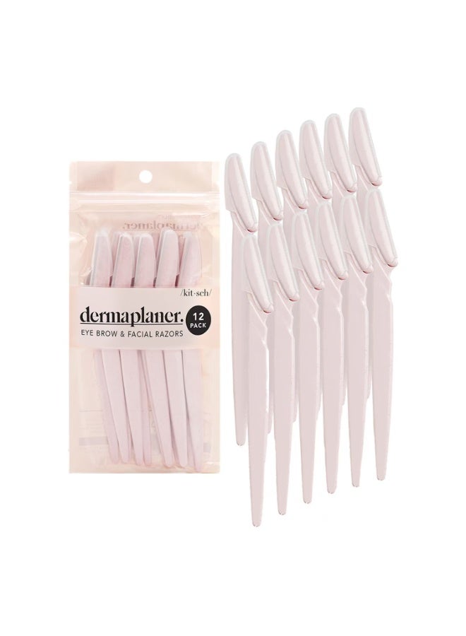 Kitsch Dermaplane Facial Razors for Women & Men, Eyebrow Trimmer & Exfoliator, pink, 12 Pcs - Image 1